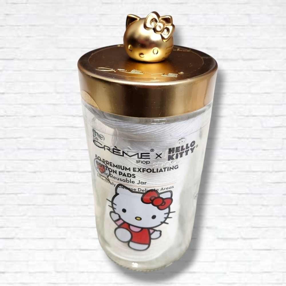 NEW! The Creme Shop x Hello Kitty Reusable Jar With 80 Exfoliating Cotton Pads